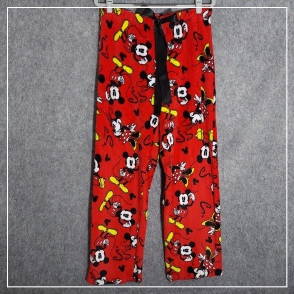 Disney Women Pajama Pants M Minnie Mickey Mouse Magic Fleece Drawstring Wide Leg